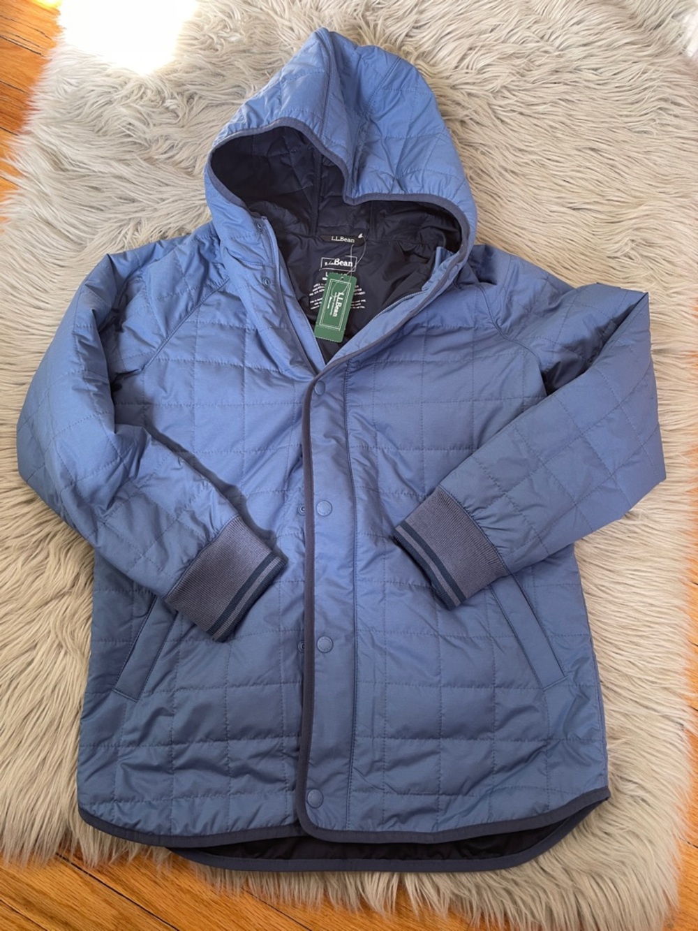 L.L. Bean kids Hooded Quilted Puffer Jacket in Light Blue